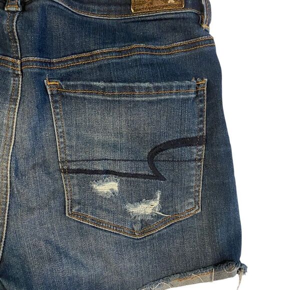 American Eagle Hi Rise Shortie Denim Distressed Shorts Sz 6 - Picture 4 of 10